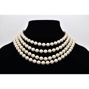 Geno Vintage Multi-Strand Pearl Necklace Collar Gold Chunky Signed 1980s BinBL
